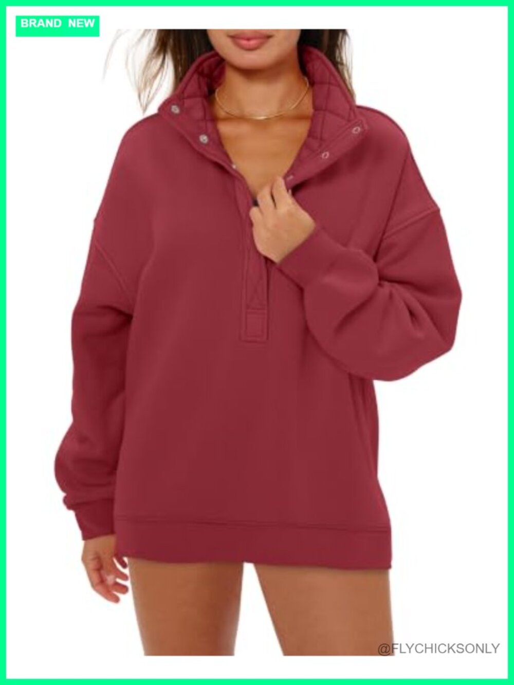 Oversized Henley Neck Sweatshirt Pullover Long Sleeve